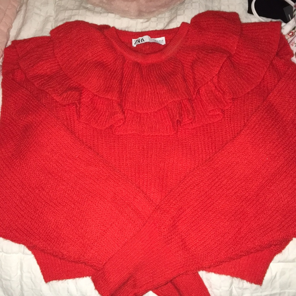 Red knit Zara sweater